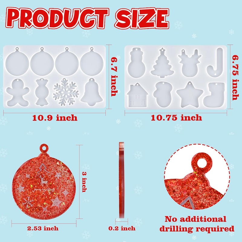 Actvty Christmas Resin Molds, 2 PCS Christmas Ornaments Silicone Molds for Epoxy Resin, 16 Cavities Large Pendant Molds DIY Resin Crafts Jewelry Keychain Xmas Gift Christmas Tree Decor - Image 3